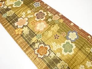 縞に桜・梅模様織り出し袋帯